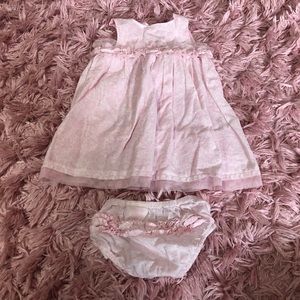 The Prairie pink & white sundress with matching bloomers. Size 6-9 months.